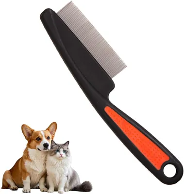 Imagen del producto de Cepillo para gatos y perros, de acero inoxidable, 18 cm, con mango ergonómico, ideal para pelo largo