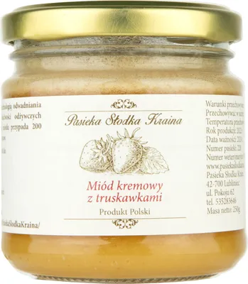Obrázek produktu pro Čisté potěšení: 250g Sweet Land Apiary Raw & Pure Creamy Blossom Honey s jahodami ️