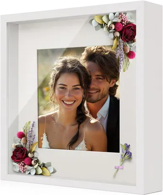 Produktbild von Bilderrahmen 3D-Fotorahmen 30 x 30 cm, 3D tiefer Bilderrahmen zum Befüllen mit Acrylplatte für Fotos 19,5 x 19,5 cm – 3 cm Tiefe/Weiß