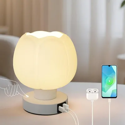 Produktbild von Touch-Nachttischlampe, LED-Lampe mit weißem Glasschirm,3-fach dimmbar, für Schlafzimmer, Nachttisch und Wohnzimmer