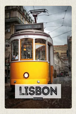 Produktbild von vianmo Holzschild 18x12 cm Lisbon Portugal Straßenbahn 28 Bildmotiv Reisemotiv Abenteuer Reisen