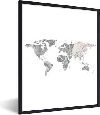Produktbild von MuchoWow® Gerahmtes Poster Weltkarte - Farbe - Marmor 60x80 cm - Poster mit Schwarzem Bilderrahmen Wandposter Rahmen Foto Bilder - Premium - Wanddeko Wohnzimmer