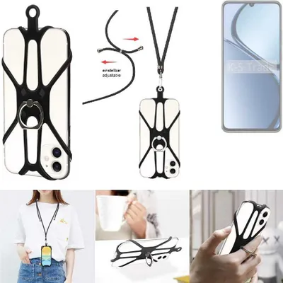 Produktbild von K-S-Trade 3in1 Handykette Handyband Handykordel Halsband Smartphone-Ring Handy-Ring kompatibel mit Realme C65s Fingerhalterung Handyring Tischständer