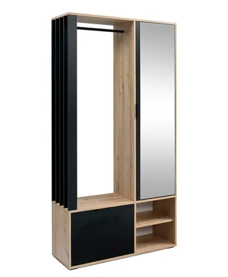 Image de AX LIVING Portemanteau Entrée Milanoir 100 cm Miroir Artisan chene/Noir