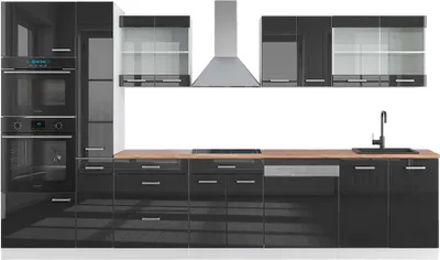 Immagine prodotto di Mobile da cucina Vicco R-Line Antracite lucido/bianco 350 cm con armadio alto, PL Rovere, Model 42132