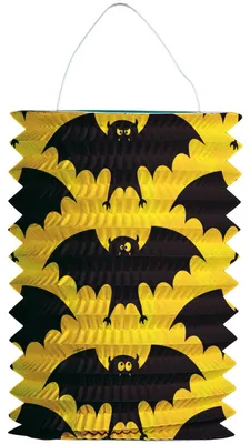 Obrázok produktu pre Lampion/Svietnik "Netopier", motív na Halloween, žltá/čierna farba, 16 cm
