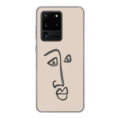Produktbild von MuchoWow® Handyhülle Schutzhülle Hülle für Samsung Galaxy S20 Ultra Gesicht - Rosa - Strichzeichnung Silikon Softcase Handy Hülle - Karteninhaber