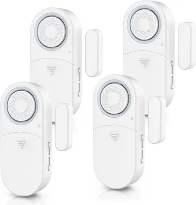 Zdjęcie produktu dla BEARWARE 4x alarm okienny / alarm drzwiowy, głośny sygnał dźwiękowy 120 dB, czujnik otwarcia okna (do drzwi i okien, ochrona przed włamaniem, z bateriami, system alarmowy)