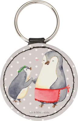 Produktbild von Mr. & Mrs. Panda Anhänger Pinguin mit Kind - Grau Pastell - Geschenk, Taschenbaumler, Familie, Mutter, schlüsselring, Tochter, Taschenanhänger, Muttertag, Bruder, Mama