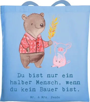 Produktbild von Mr. & Mrs. Panda Jutebeutel Bauer Herz - Sky Blue - Geschenk, Tasche, Bauernhof, Schultasche, Agronom, Einkaufstasche, Farmer, Lustig, Tote Bag, Stoffbeutel, Spruch