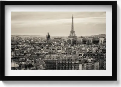 Produktbild von Landschaft von Paris und der Eiffelturm– Wandbild mit Rahmen – Gerahmtes Bild  – Wanddekoration – 60x40 cm –  Schwarz Rahmen