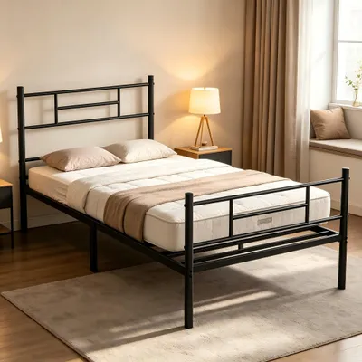 Produktbild von Metallbett 90x200cm Bettgestell mit Lattenrost, Einzelbett Schwarz, Belastbar bis 160 kg, 26 cm Bodenfreiheit für Stauraum, Einfache Montage