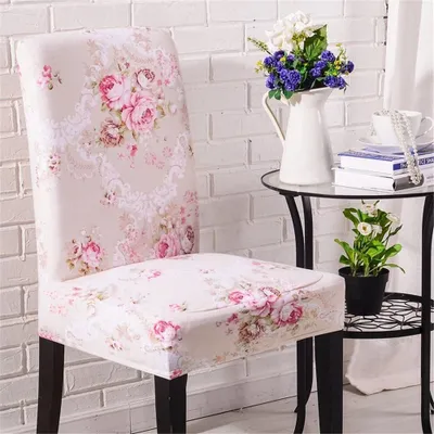 Produktbild von Stretch-Stuhlbezug, Elastic Stuhlhusse,Hirtenstil mit Blumen gedruckt (4-Stück, J