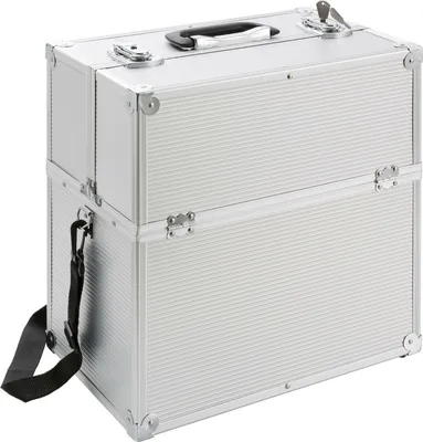 Produktbild von Kozmetický kufrík AREBOS | 26 l | vrátane popruhu na prenášanie | 13 priehradiek | hliník | vrátane zámku a kľúča | rozkladacie police | 39 x 36 x 23 cm | strieborná