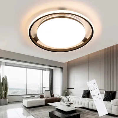 Image de ZMH Plafonnier LED Plafonnier Salon - Noir Dimmable Rond 3000K-6500K 42W 44,5 ∗ 44,5 ∗ 5,5cm