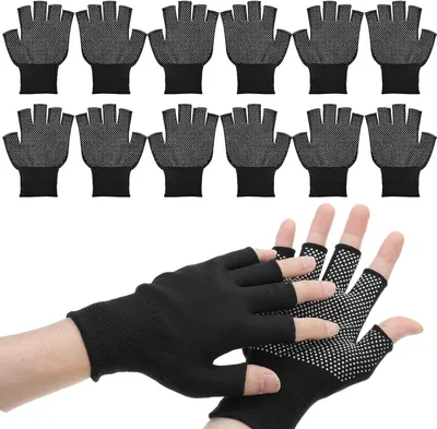 Produktbild von Halbfingerhandschuhe, 6 Paar, schwarz, atmungsaktiv, für Fahrradfahren
