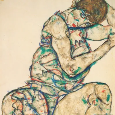 Zdjęcie produktu dla Egon Schiele Art Print Obraz - Siedząca kobieta z lewą ręką we włosach, siedząca pół miary, 1914 (70 x 70 cm)