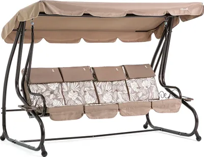 Produktbild von Garten-Schaukel 4-Sitzer, verstellbar mit neigbarem Dach, 7-cm-Kissen und Ablagefächern – Metallgestell, modernes Design und extra Komfort, ideal für Garten, Terrasse und Balkon – MIZAR XL – Bronze Tropicana