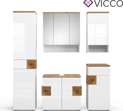 Image de Ensemble de meubles de salle de bain Vicco Eden Blanc Haute brillance 5 pièces, Model 40115