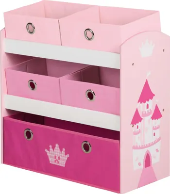 Produktbild von roba Spielregal 'Krone', Spielzeug- & Aufbewahrungs-Regal, inkl. 5 Stoffboxen rosa / pink