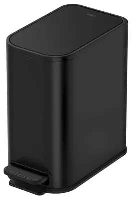 Immagine prodotto di Contenitore per rifiuti stretto con coperchio, capacità 5 litri, acciaio inossidabile, finitura opaca nera, con pedale