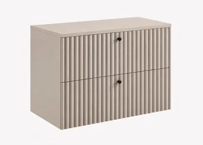 Produktbild von Badezimmer-Hängeschrank mit Platte 80, Kaschmir + Platte Kaschmir, Griffe in drei Farben, 80 x 44,4 x 58,6 cm, KI-generiertes Bild