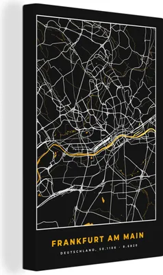 Produktbild von OneMillionCanvasses® - Leinwandbilder - 90x140 cm, Frankfurt Am Main - Gold - Stadtplan - Karte - Deutschland, Wandbilder Kunstdruck Wanddekoration - Foto auf Leinwand - Gemälde auf - Wandschmucke - Schlafzimmer