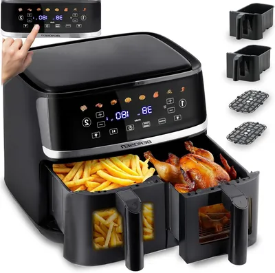 Produktbild von Heißluftfritteuse mit Doppelkammer – XXL-Fritteuse – Gesundes Frittieren – 2 Sichtfenster – 102 Liter – Schwarz