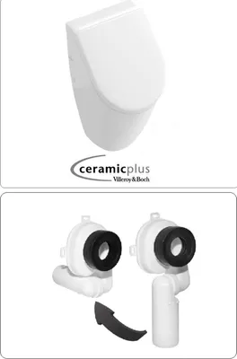 Produktbild von VILLEROY & BOCH SUBWAY Urinal Pissoir mit CeramicPlus Beschichtung + SoftClose Deckel, mit Ablaufgarnitur