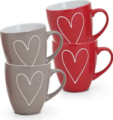 Produktbild von Grosse Kaffeetassen 4er Set Landhaus-Stil einfarbig Herzen Liebe