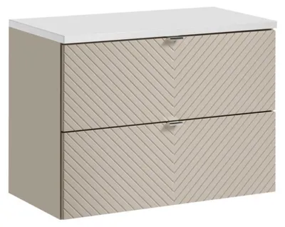 Image de Ensemble de salle de bain AOKI : meuble sous vasque à tiroirs 80cm + plan vasque blanc