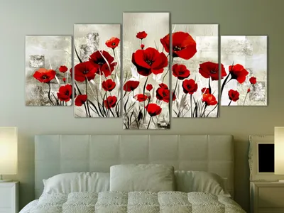 Produktbild von Akustikbild Blumen Mohn 200x100 cm Bilder Akustikschaum Hochleistungsschallabsorber Schallschutz Leinwand 5 tlg Wandbild Raumakustik Schalldämmung b-A-0001-b-o