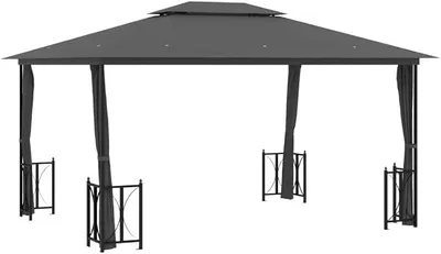 Zdjęcie produktu dla Pawilon ogrodowy z ściankami bocznymi i podwójnym dachem, 3x4 m, kolor antracytowy. Stabilny pawilon ogrodowy, idealny na imprezy, wesela na plaży, camping