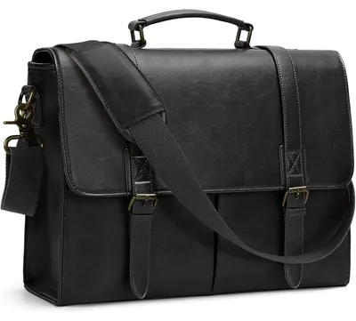 Immagine prodotto di Borsa a tracolla da uomo, custodia per laptop da 15,6 pollici, nera, in ecopelle, ideale per lavoro e scuola