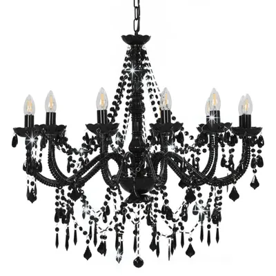 Image de vidaXL Lustre avec perles noir 12 × douilles E14