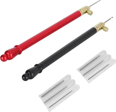 Produktbild von Tambour-Häkelnadel-Set - Sticknadel - Perlensticken - Ergonomischer Griff - Drei Größen - Schwarz Rot