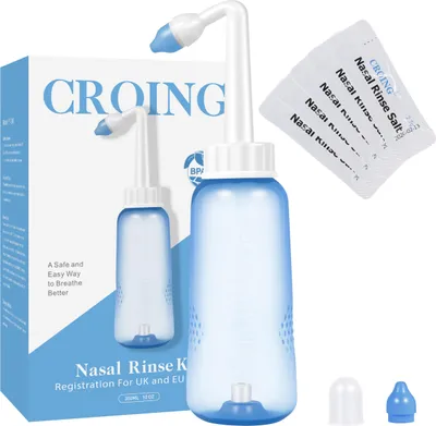 Produktbild von CROING - 40x Salz + 1x Nasendusche (300ml) - Neti pot, Nasendusche Nasenspülung Nasenreinigung Nase Spülen, Sinus Rinse