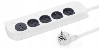 Produktbild von Steckdosenleiste mit 4 Steckdosen + USB-A + USB-C MT143