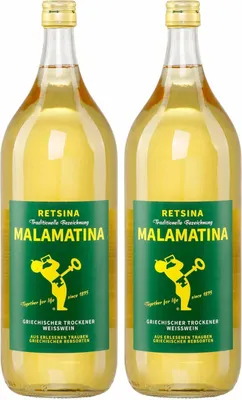 Produktbild von Retsina Malamatina 2x 2,0l | Geharzter Weißwein | Aus Griechenland