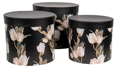 Produktbild von Clayre & Eef Aufbewahrungsbox 3er Set Ø 24x21 / Ø 22x29/ Ø 19x18 cm Schwarz Karton Tulpen