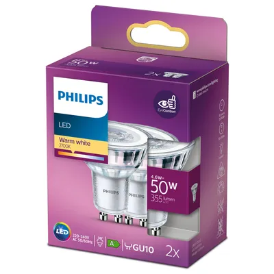 Produktbild von Philips Spot 50W PAR16 GU10 x2, 4,6 W, 50 W, GU10, 355 lm, 15000 h, Warmweiß