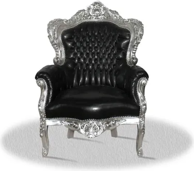 Produktbild von Barocksessel Barock Sessel Barockstuhl Armlehne Schwarz Silber Kunstleder Esszimmer Wohnzimmer Büro Flur Schminkstuhl Klassisch Barock Stuhl Premium