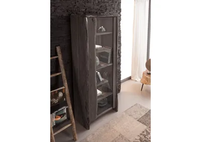 Produktbild von MASSIVMOEBEL24 Vitrine Akazie 81x45x204 grau lackiert PURE ACACIA #406