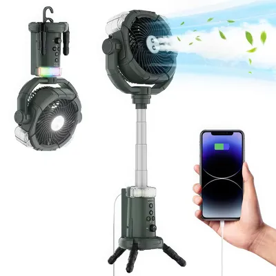 Produktbild von Verstellbarer Campingventilator wiederaufladbar – Oszillierend mit RGB-LED | Batteriebetrieben für Zelt Outdoor Reisen