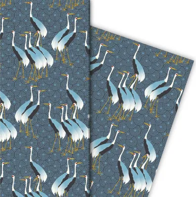 Produktbild von Klassisches Geschenkpapier mit Kranichen auf blau - G4300, 32 x 48cm