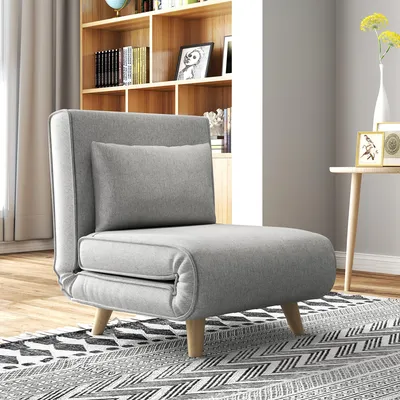 Zdjęcie produktu dla HOMCOM 3 w 1 rozkładana sofa z funkcją spania, regulowana poduszka oparcia, łóżko gościnne w lnianym wyglądzie, krzesło relaksacyjne, składane krzesło do salonu, sypialni, 72 x 78 x 79 cm, jasnoszary