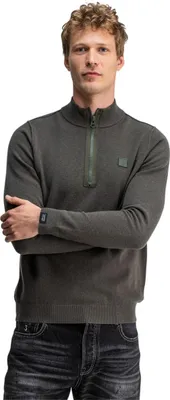 Produktbild von Butcher of blue Pullover mit halbem Reißverschluss grün einfarbig