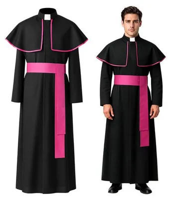 Productafbeelding van Glimz 28192 Carnaval kostuum van een bisschop/priester, maat XL/XXL, zwart-roze