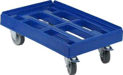 Produktbild von Hygienetransportroller 600 x 400 mm 2 Bock- und 2 Lenkrollen mit Feststellbremse, Farbe: blau