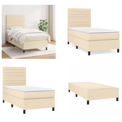Produktbild von vidaXL Boxspringbett mit Matratze Creme 90x200 cm Stoff - Boxspringbett - Boxspringbetten - Bett - Schlafzimmermöbel